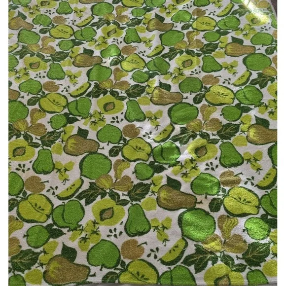 Vintage 1970's Terry Cloth Rectangular Green Fruit Pattern Table Cloth 47 x 68 - Picture 2 of 4